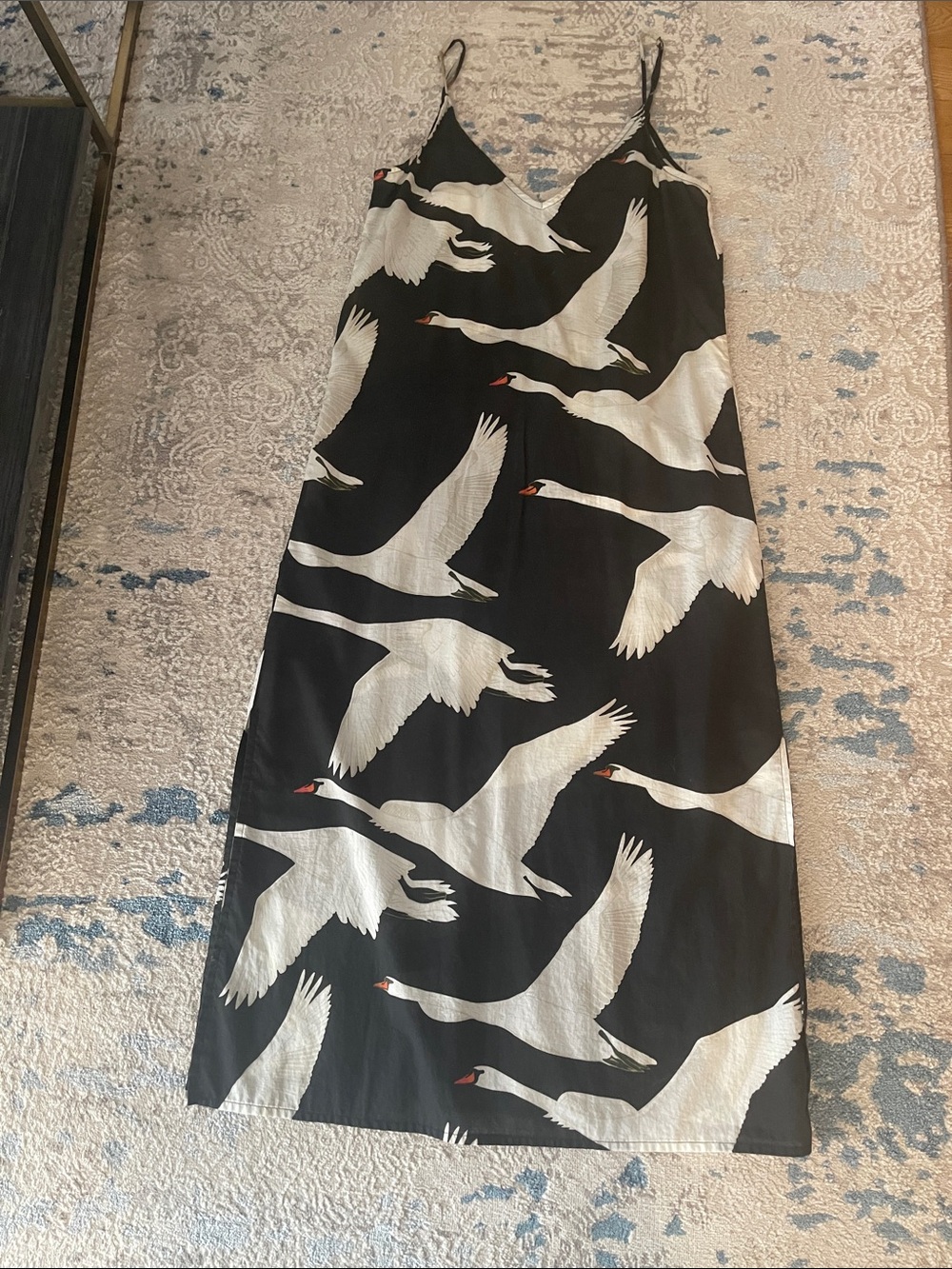 Black Slip Dress with White Swan Print
